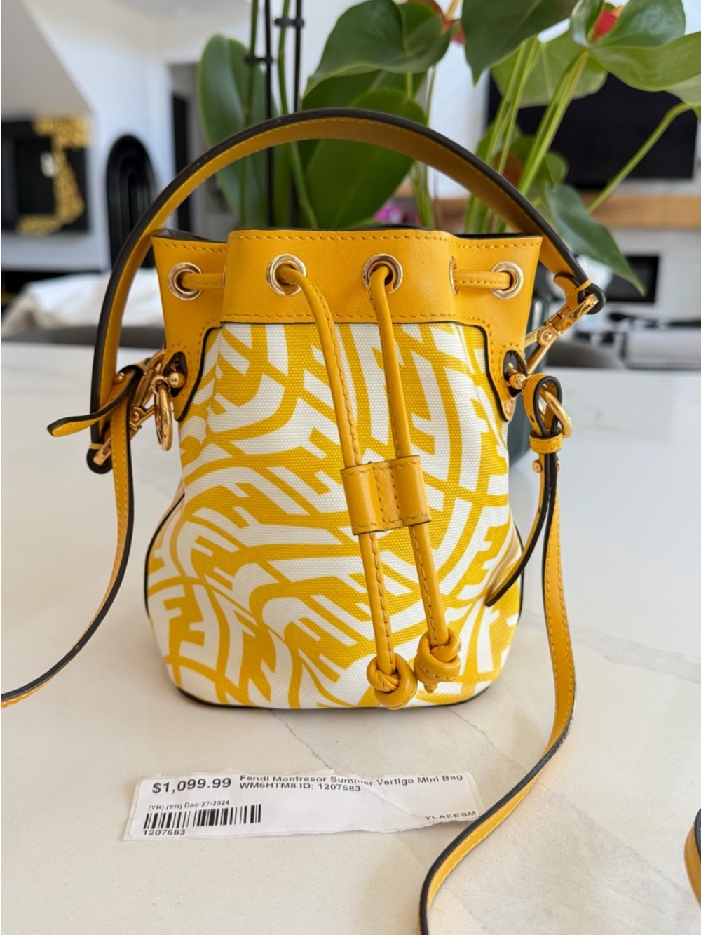 Fendi Yellow and White Vertigo Mini Bucket Bag